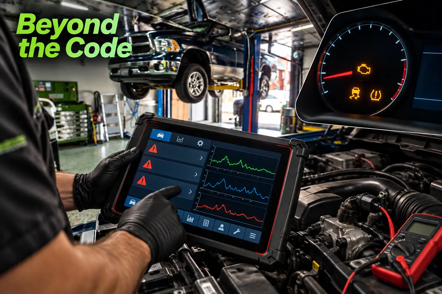 Dashboard warning light diagnosis using scan tool to read vehicle codes and identify problems