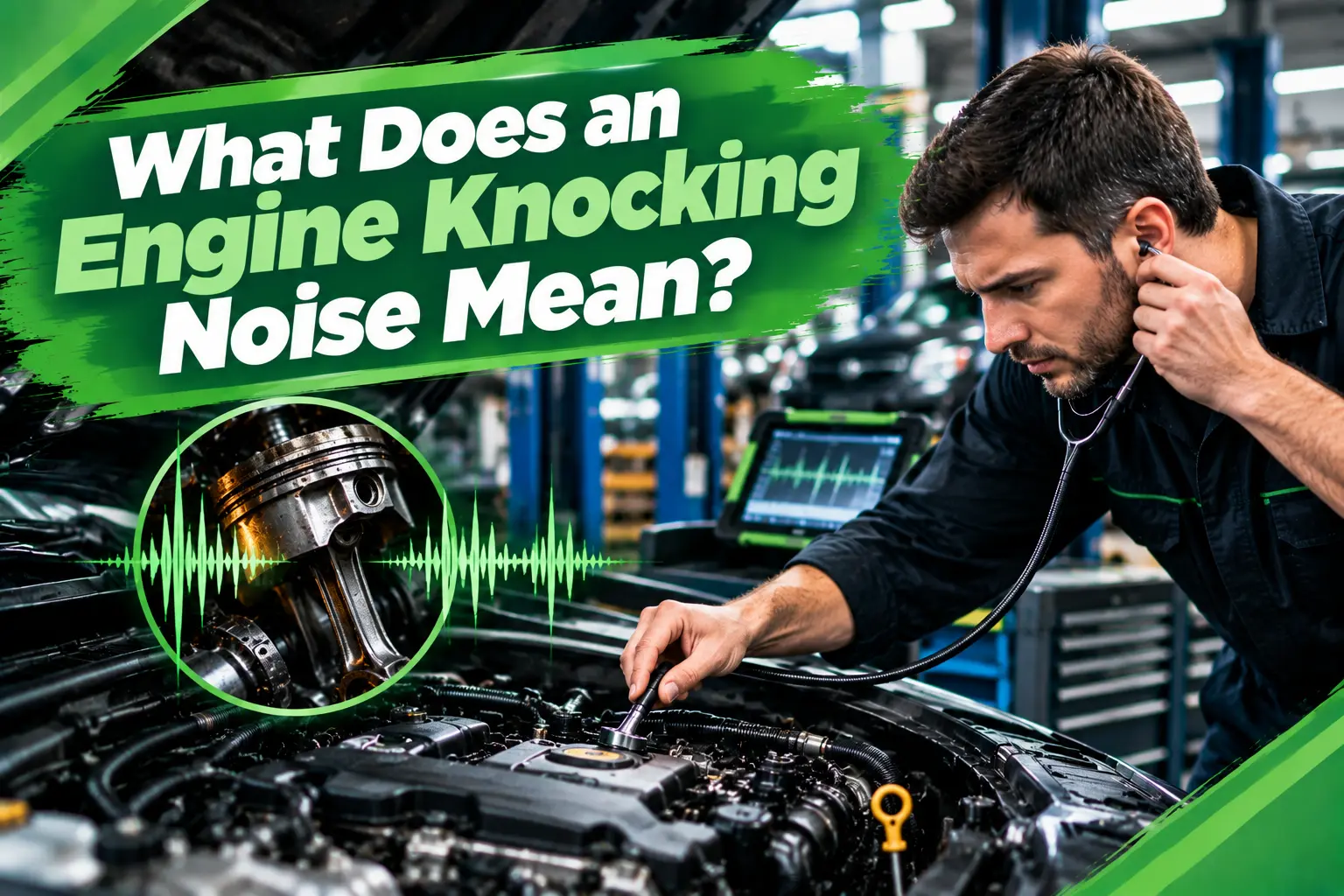 Mechanic diagnosing engine knocking noise in York PA