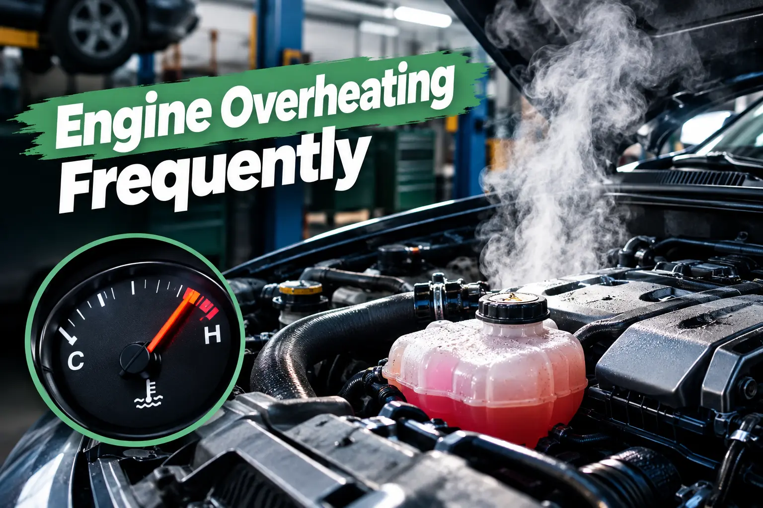 Mechanic inspecting engine for blown head gasket symptoms