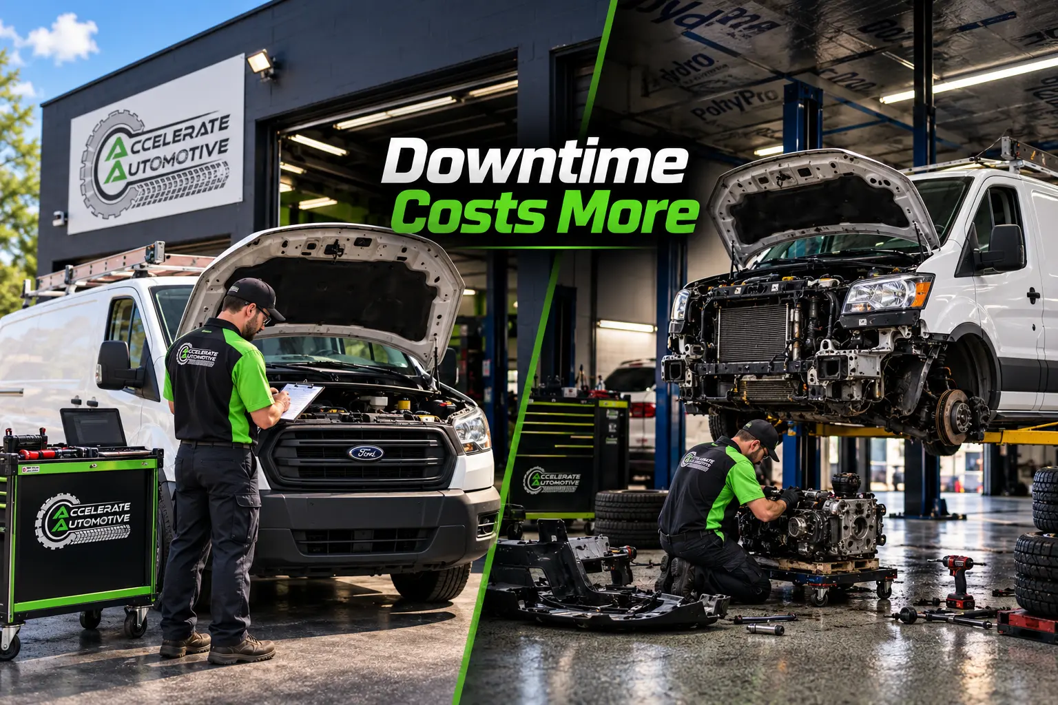 Preventive fleet maintenance comparison showing planned service versus costly vehicle breakdown repairs