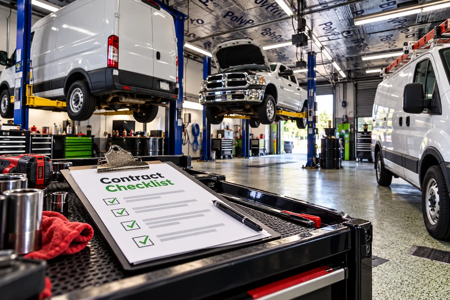 Fleet maintenance contract checklist inside Accelerate Automotive in West York, PA.