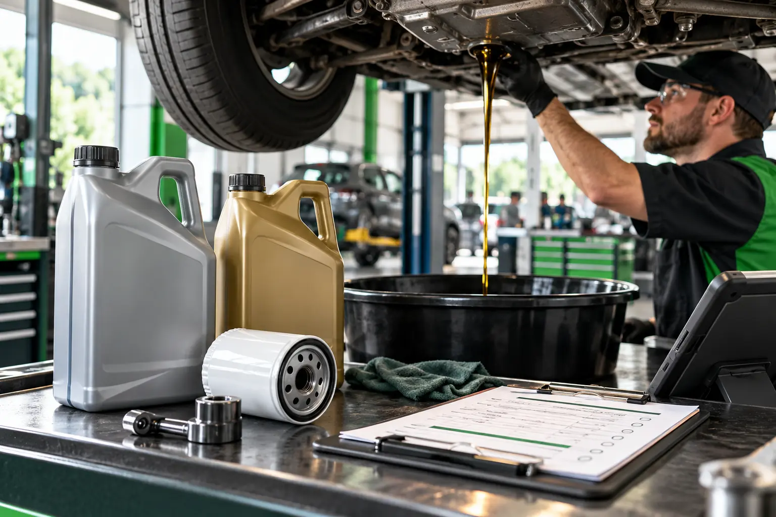 Technician performing an oil change with synthetic and conventional oil options in York PA